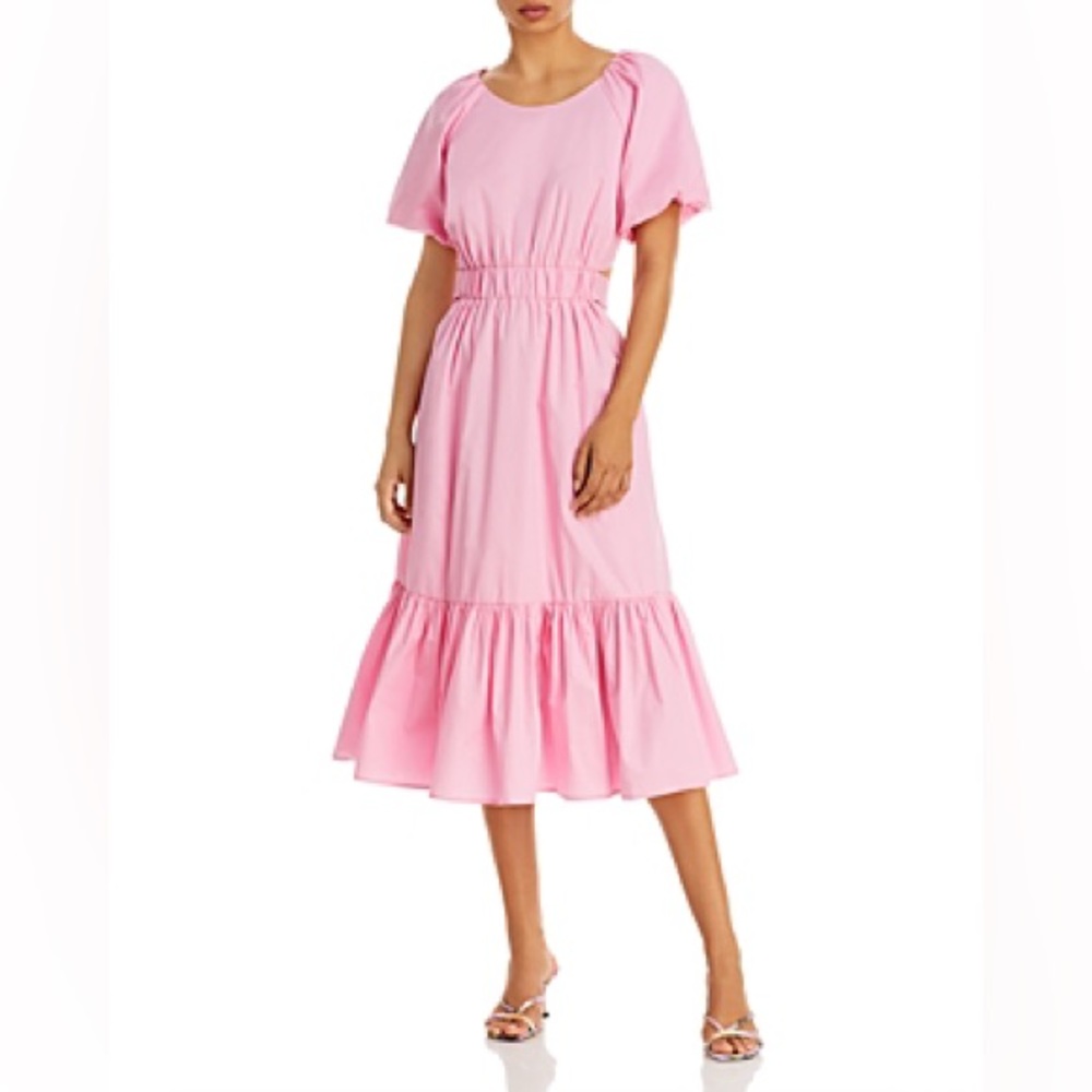 AQUA pink puss sleeve midi dress